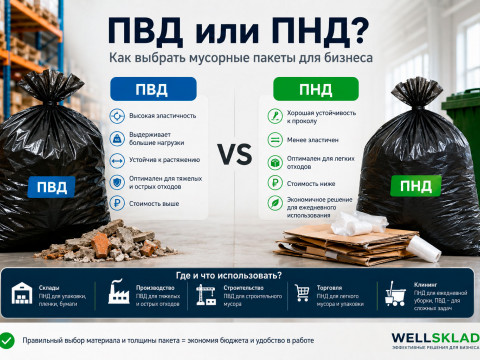 Мусорные пакеты ПВД и ПНД: отличия, преимущества и что выбрать для бизнеса