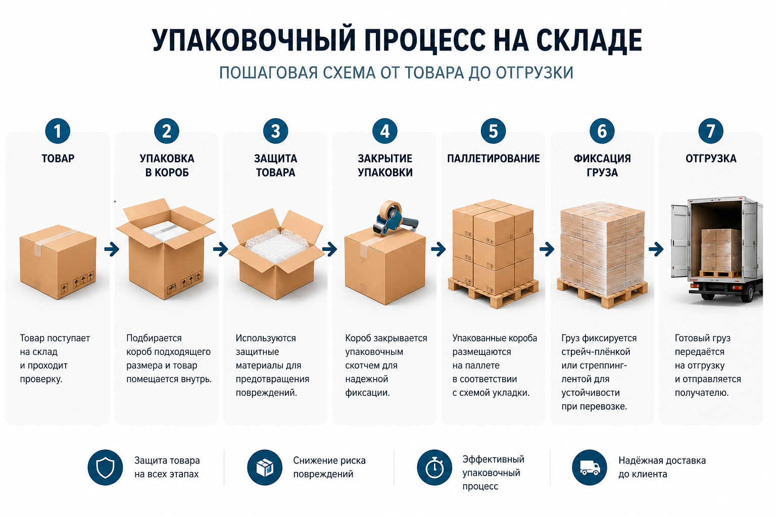 Из каких этапов состоит упаковка товаров на складе